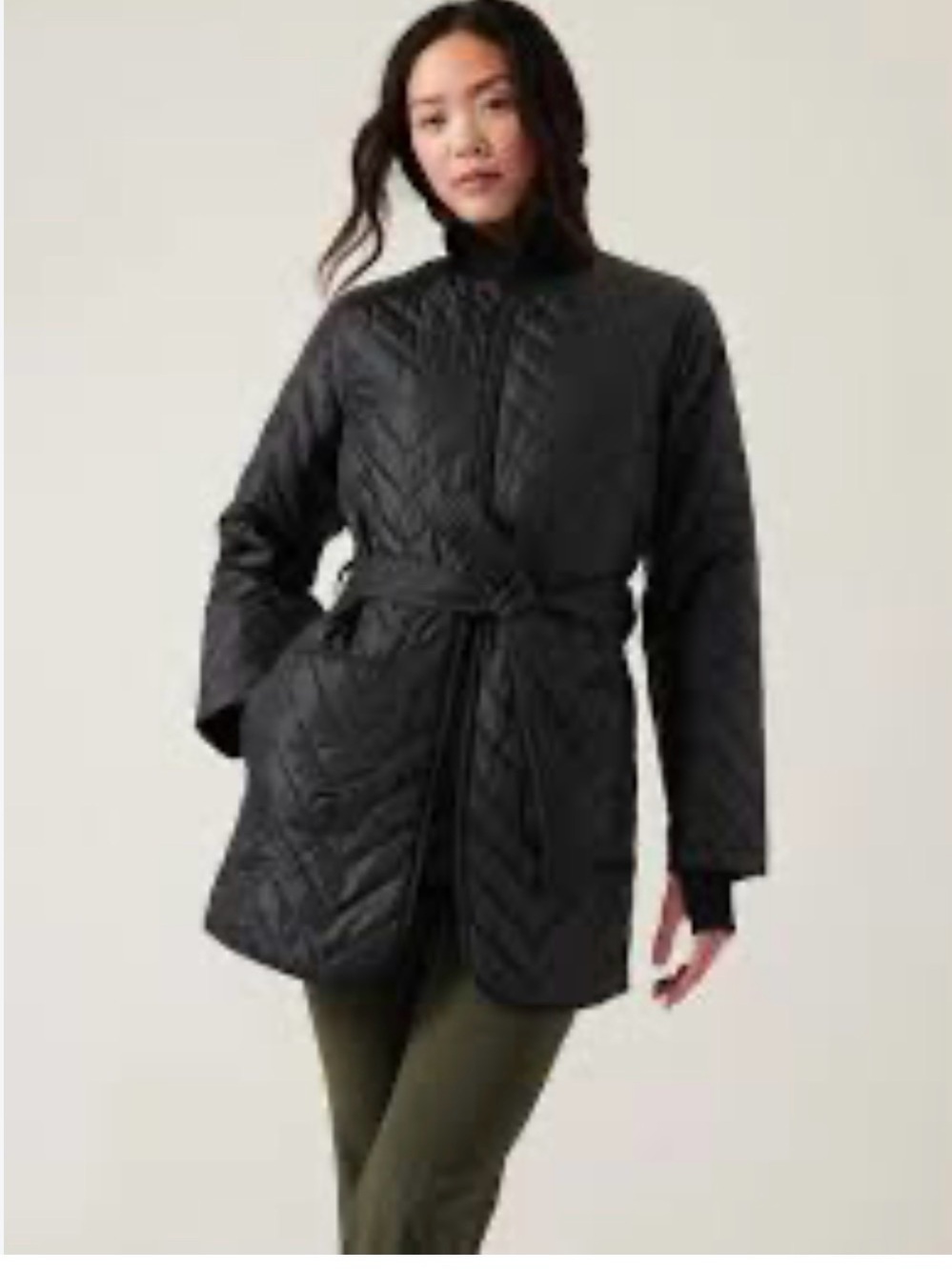 Athleta Mendocino Quilted Black Belted Jacket size M